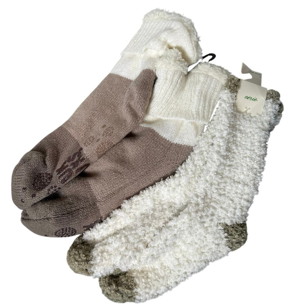 NWT Cozy Boot Socks Aerie etc Brown Cream One Sz Gift Fall Cabincore